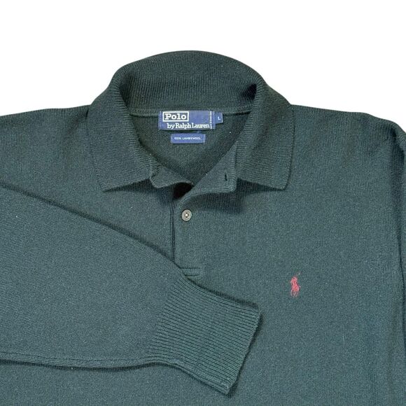 LOT OF 2 Vtg Polo Ralph Lauren 100% Lambswool Sweater Sz Large Green & Black 90s - Picture 5 of 13